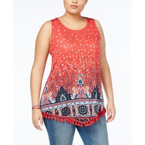 Eyeshadow Trendy Plus Size Printed Fringe Top